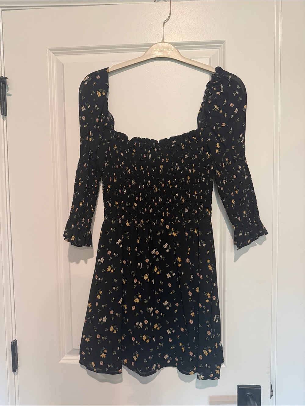 Reformation Black Mini Dress with Yellow & Pink Floral Print
